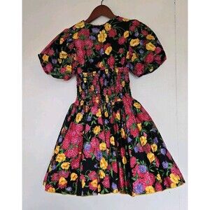 Vintage Zoe Ltd Dress Kids Girls 12 Black Floral Smocked Y2k 90s 1990s